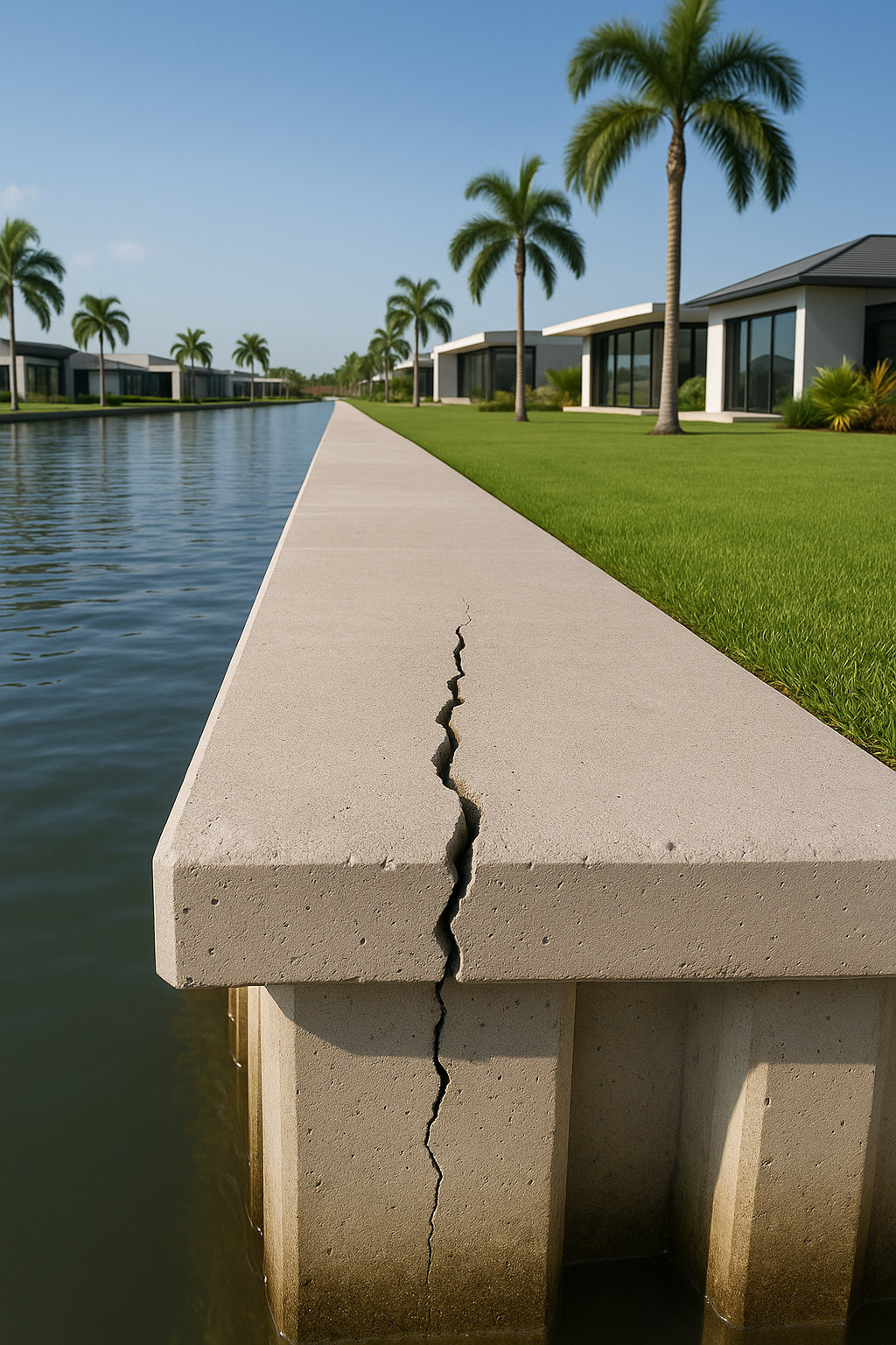 Cracked Seawall in Canal
