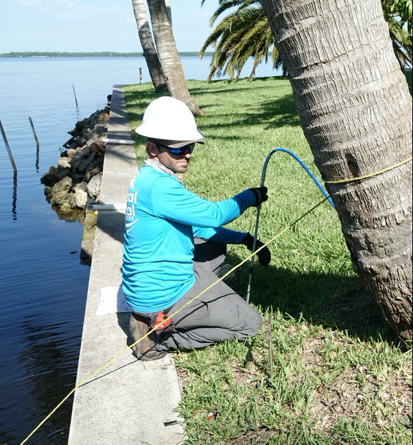 Technician performing grout injection